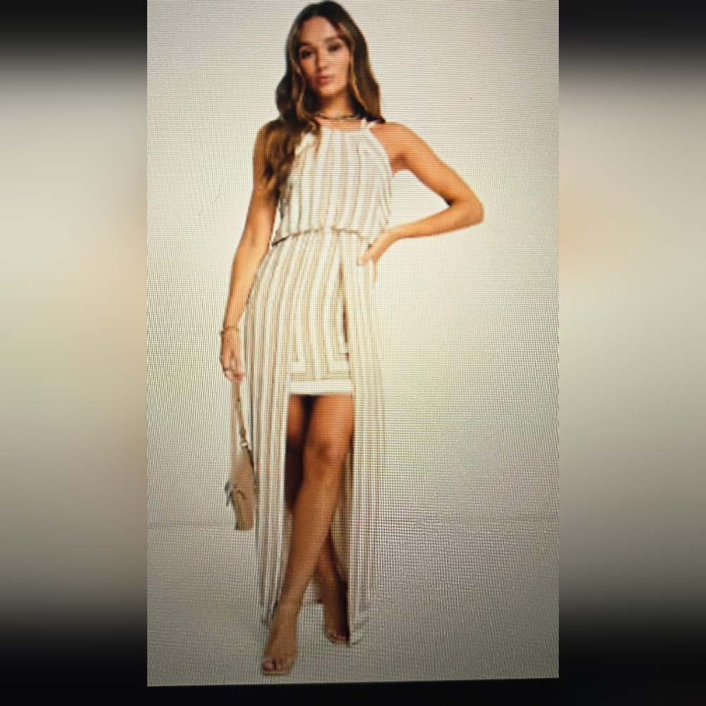 ASOS Cream and Tan High-Low Dress